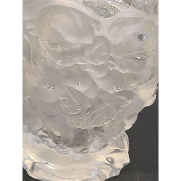 Vintage Desna Czech Semi Frosted Crystal Cherubs & Floral Vase 7.25" Tall EUC - Picture 7 of 13